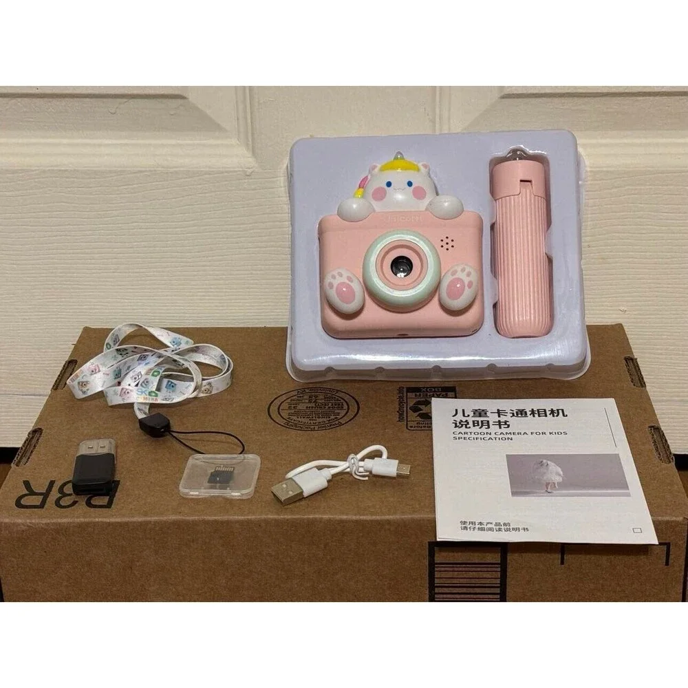 Kids HD Unicorn Pink Digital Camera with Tripod, 1080P Video Camera w/ 32GB SD